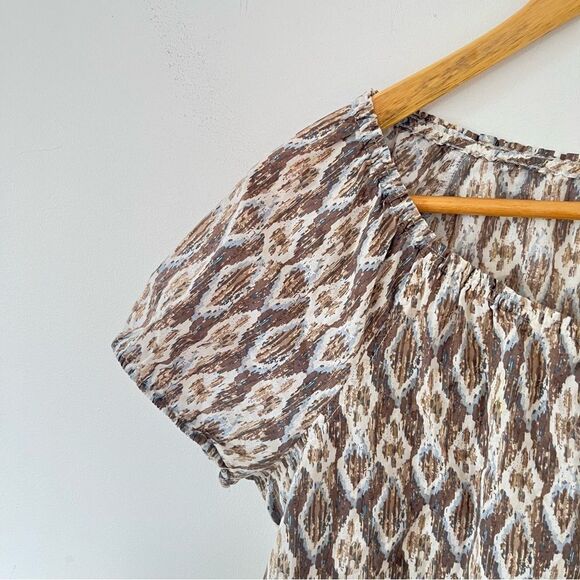 Liz Claiborne Brown Pattern Lightweight Cotton Boho Short Sleeve Blouse - Picture 8 of 8